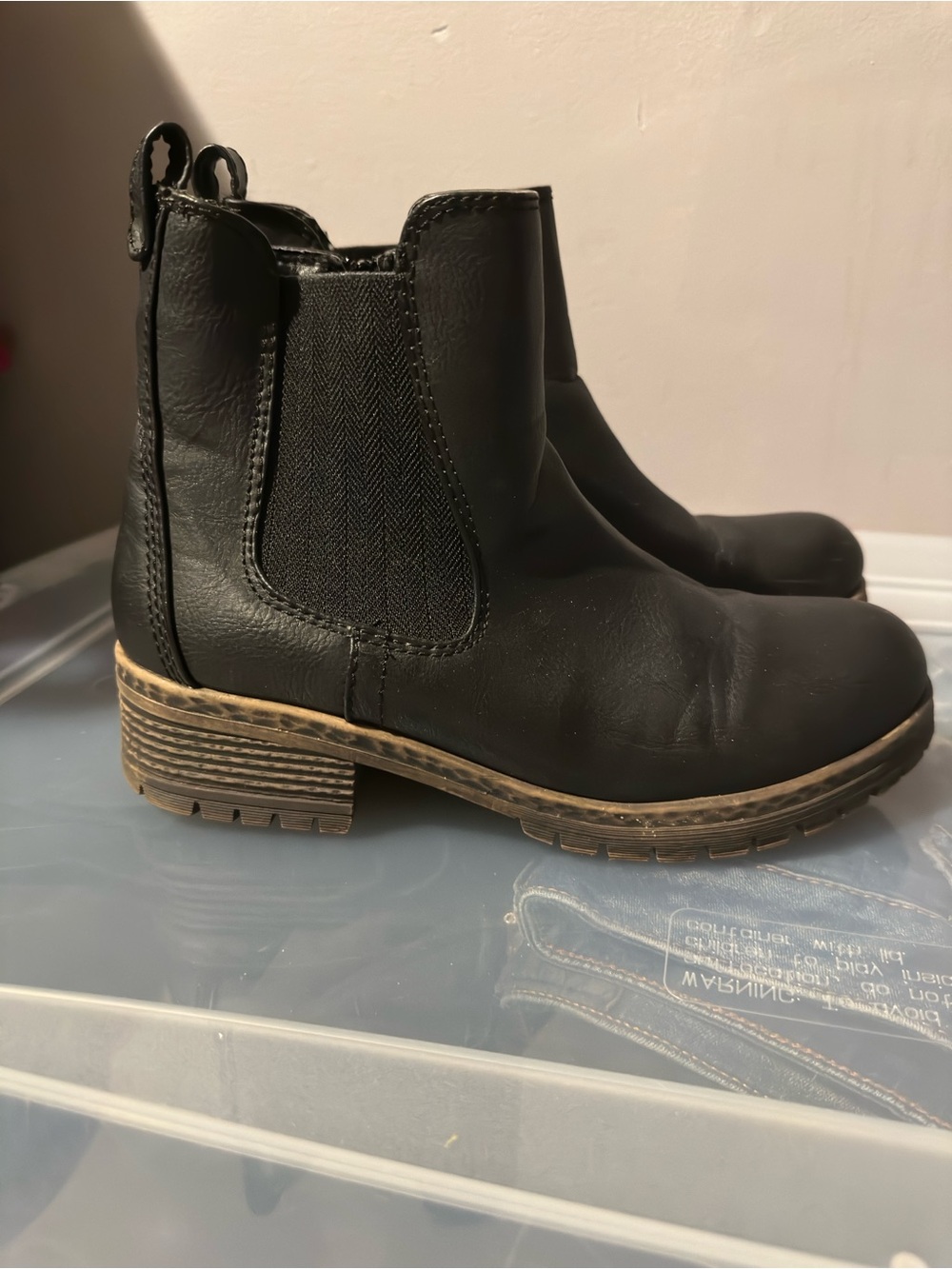 Maurices Black Chelsea Booties with Contrasting Brown Stacked Sole